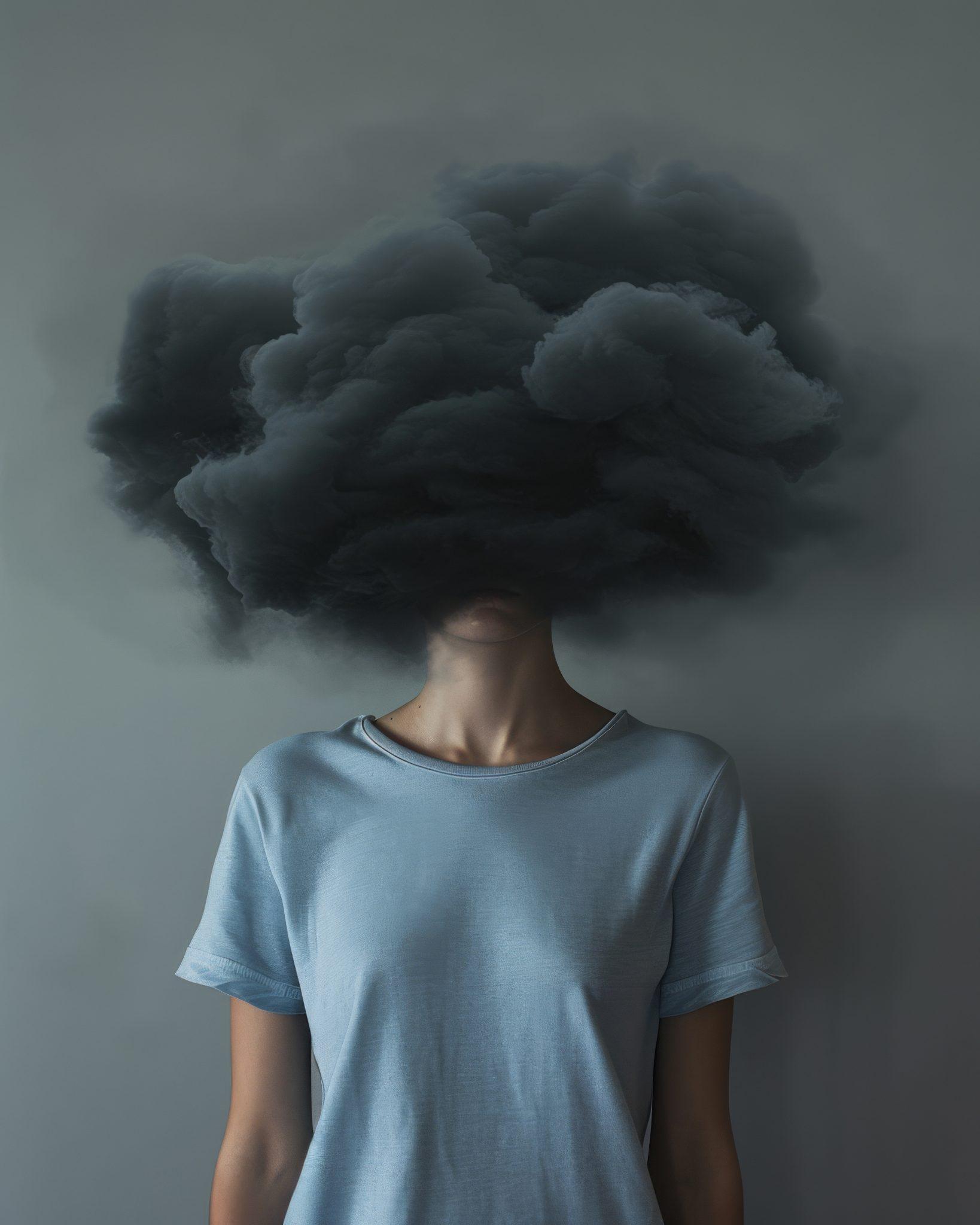 Mujer con una nube de tormenta sobre la cabeza